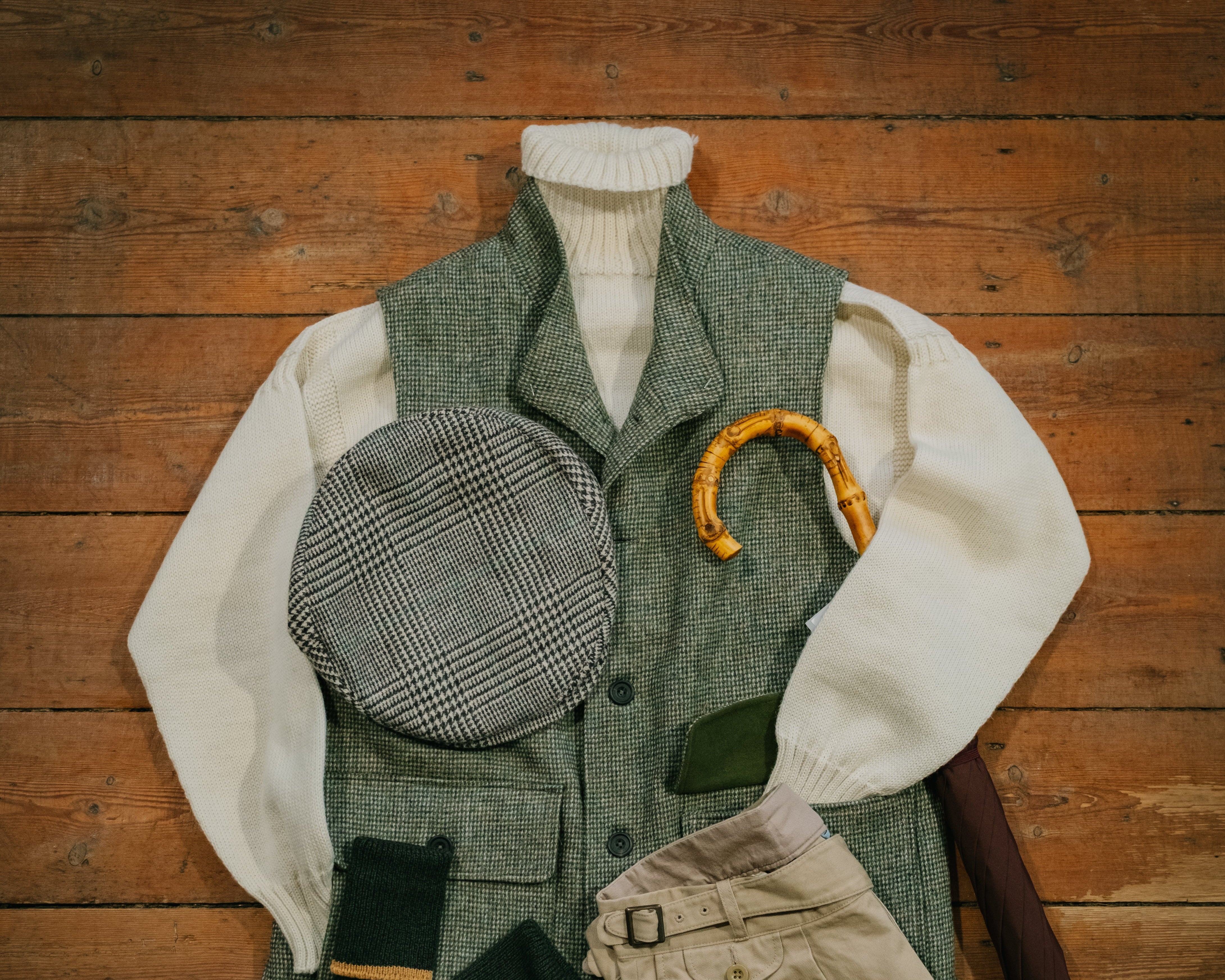 Fox Split Hair Tweed Exmoor Gilet in Sage Green