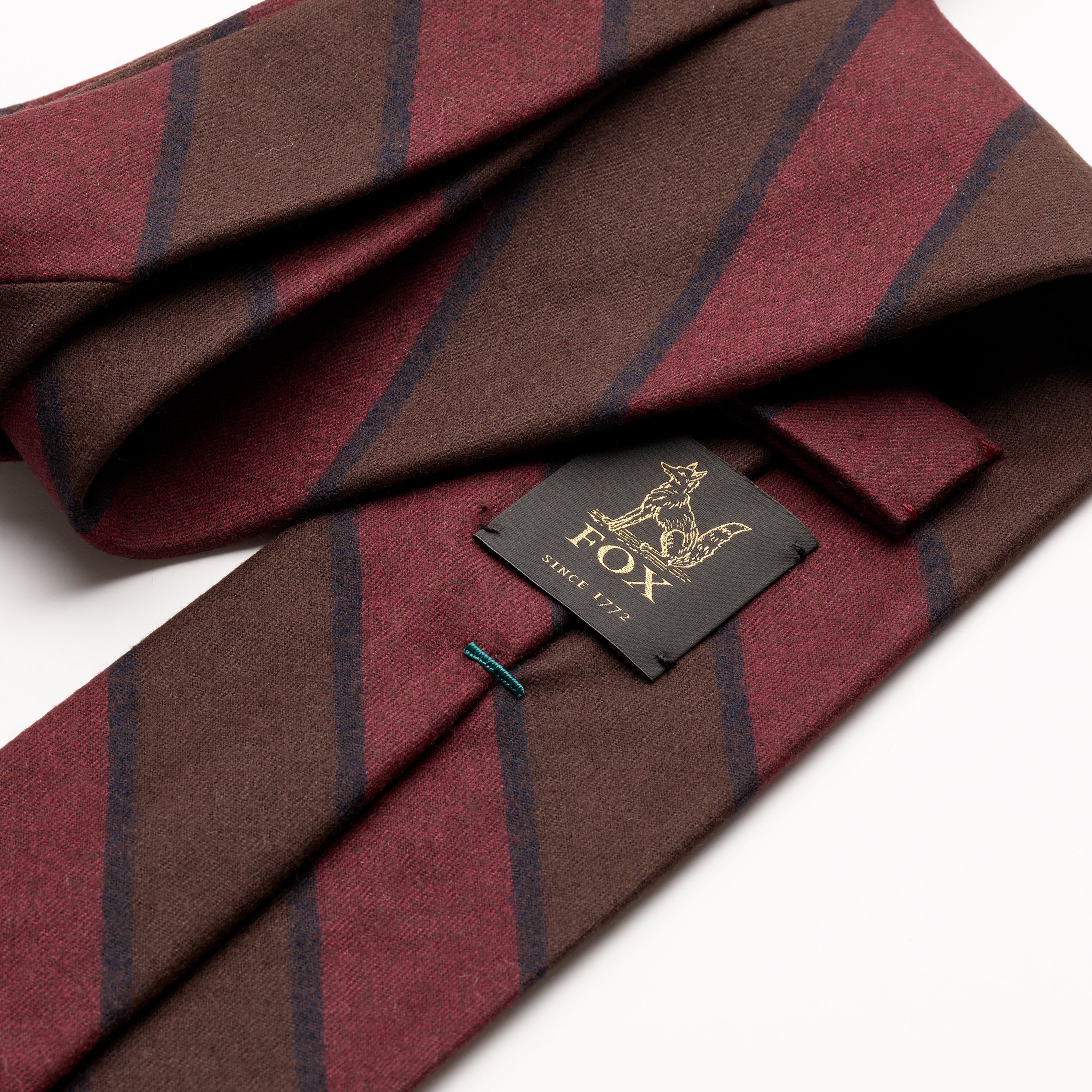 Fox Brothers Burgundy and Brown Flannel Tie, close up