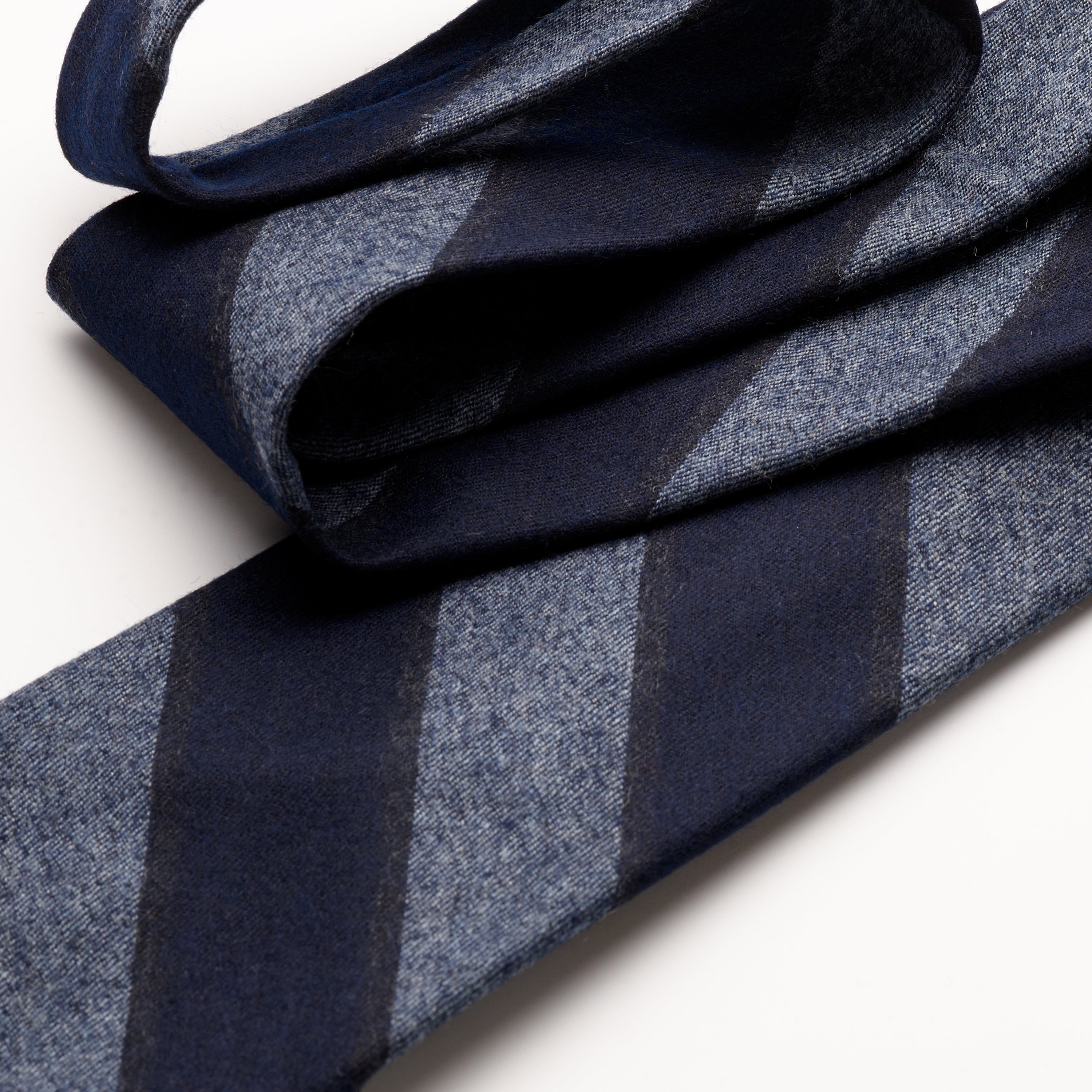 Fox Brothers Navy & Denim Boating Stripe flannel tie, detailed photo