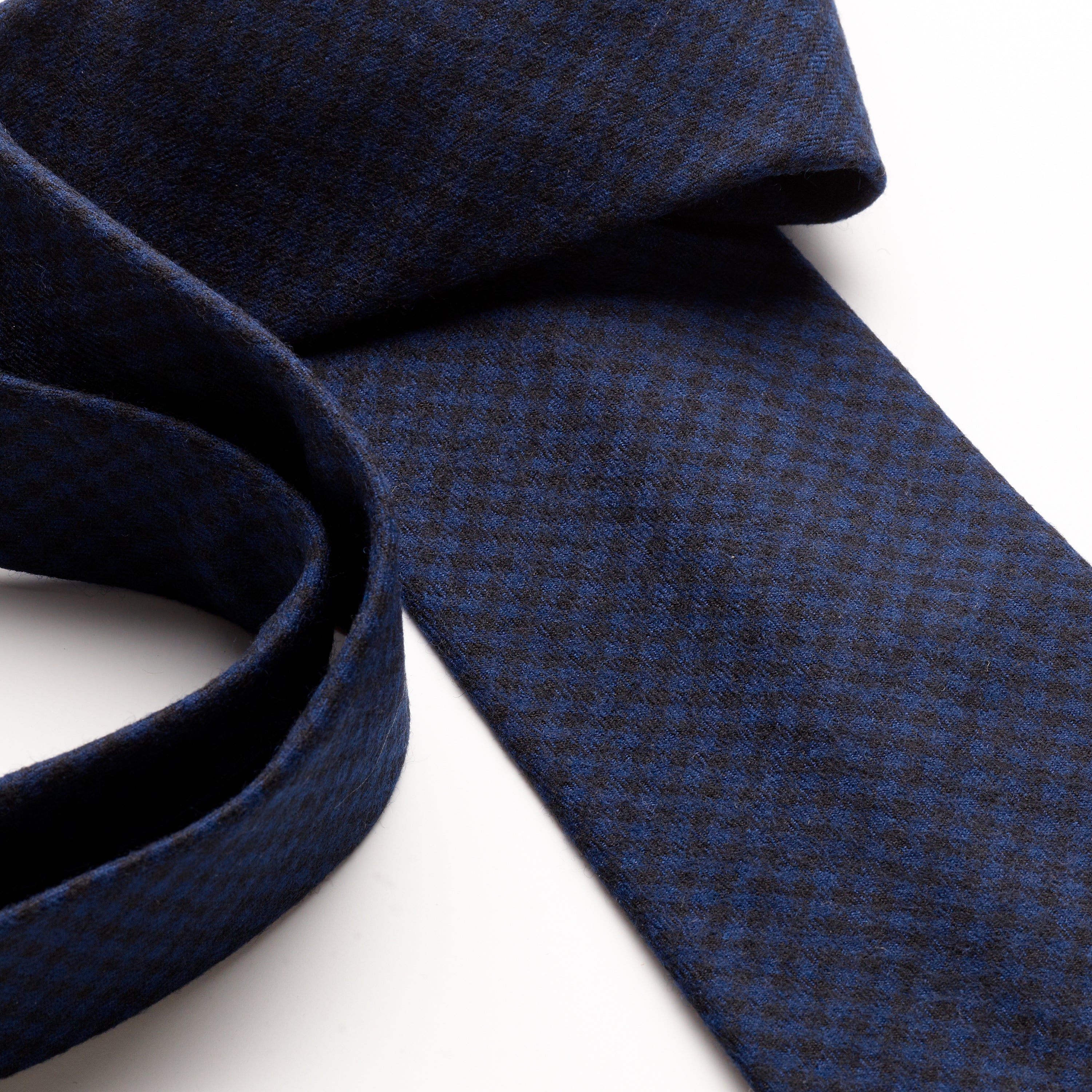 Fox brothers Navy & Black Micro check flannel tie, detailed photo