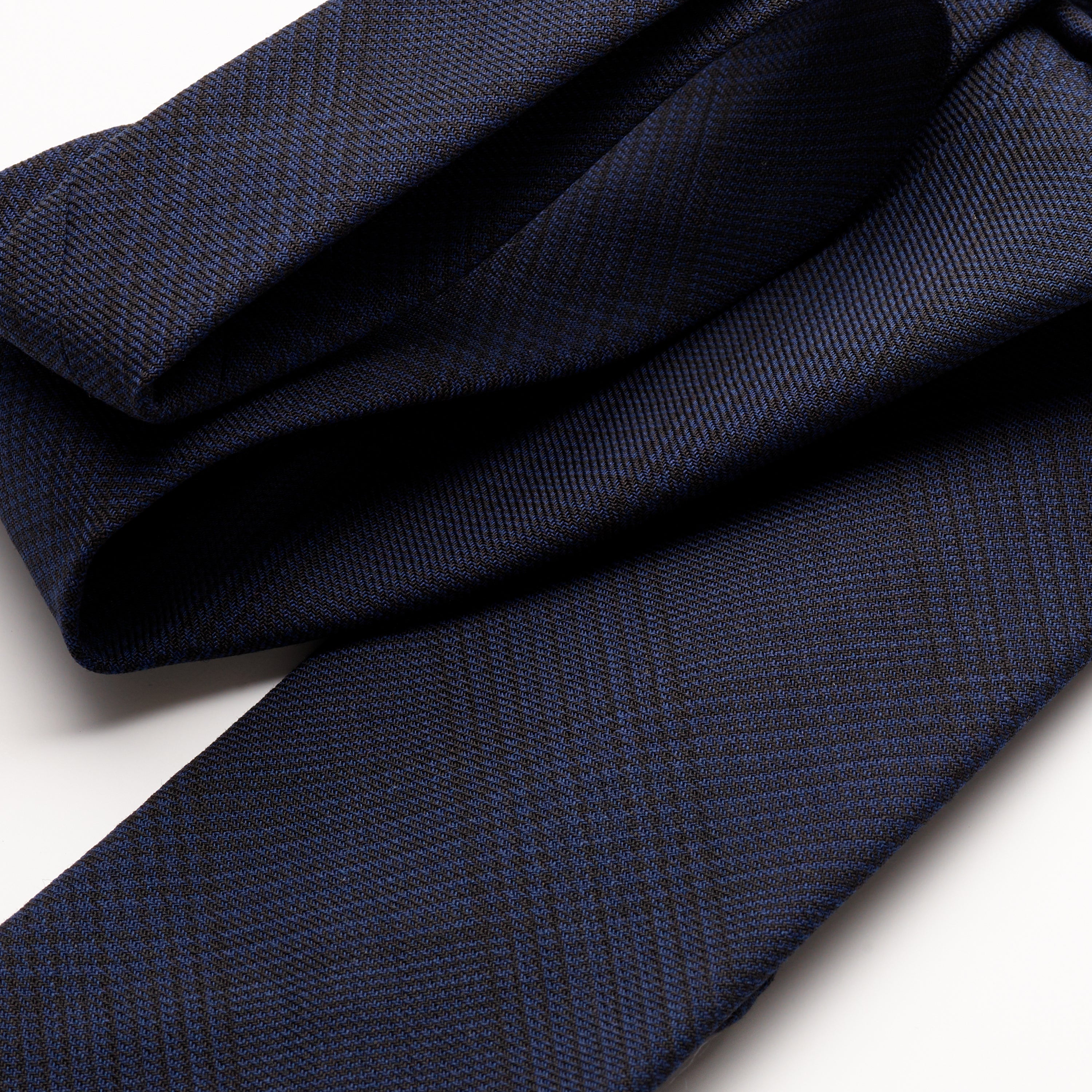 Fox brothers Navy and Black glen check worsted tie, close up of pattern