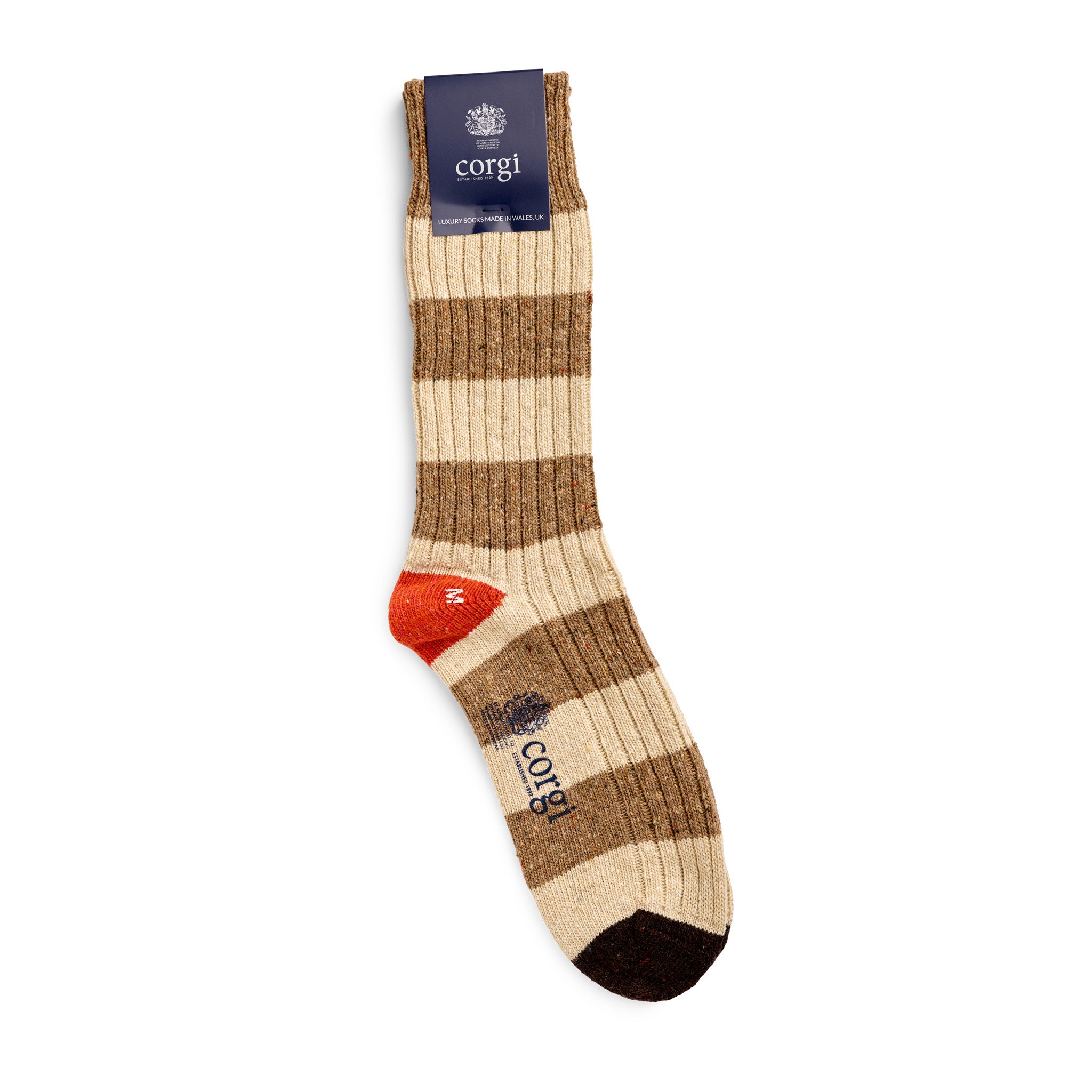 Corgi Heavyweight Donegal Rugby Striped Socks in Fawn
