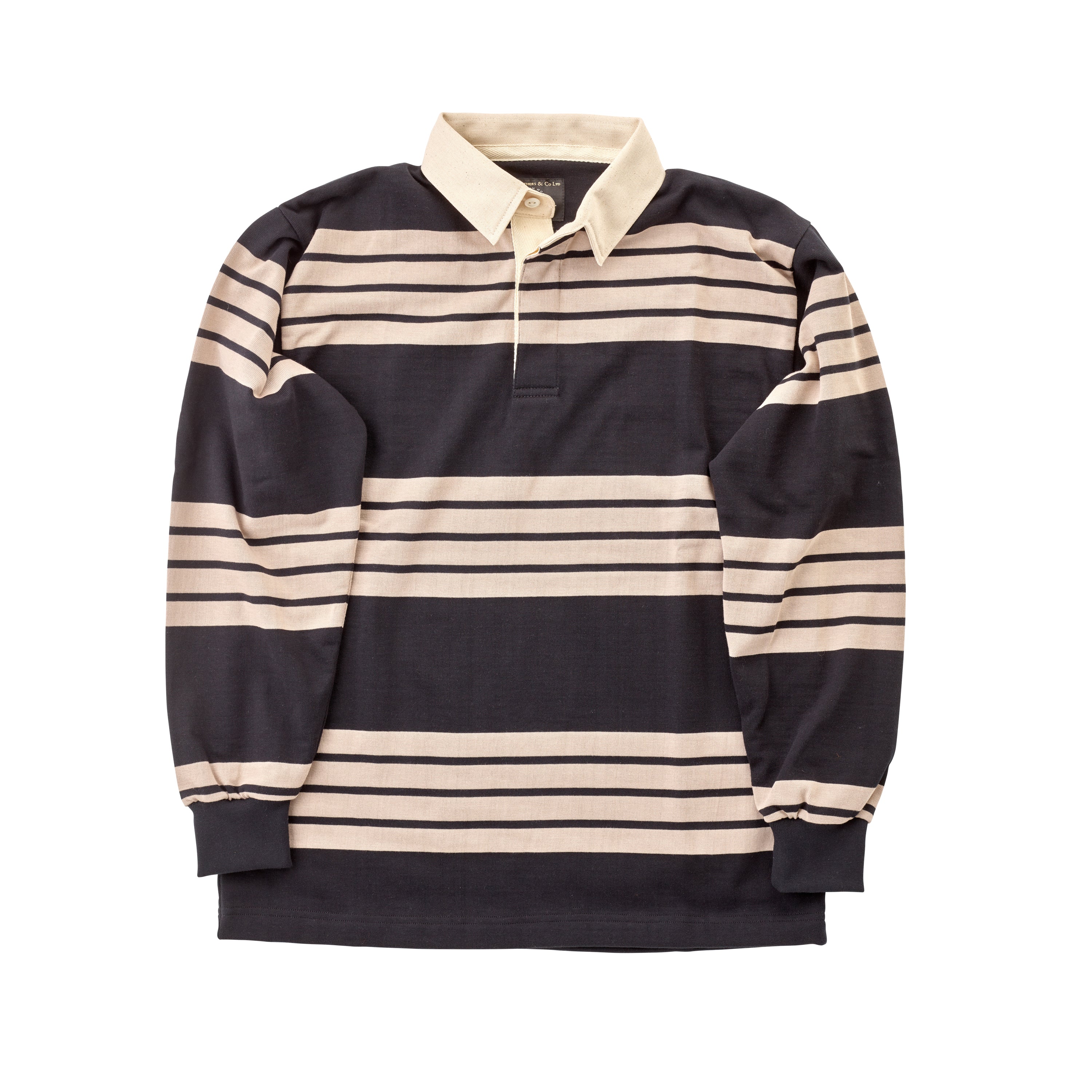 FOX x DR Heritage Rugby Shirt in Black & Khaki Stripe