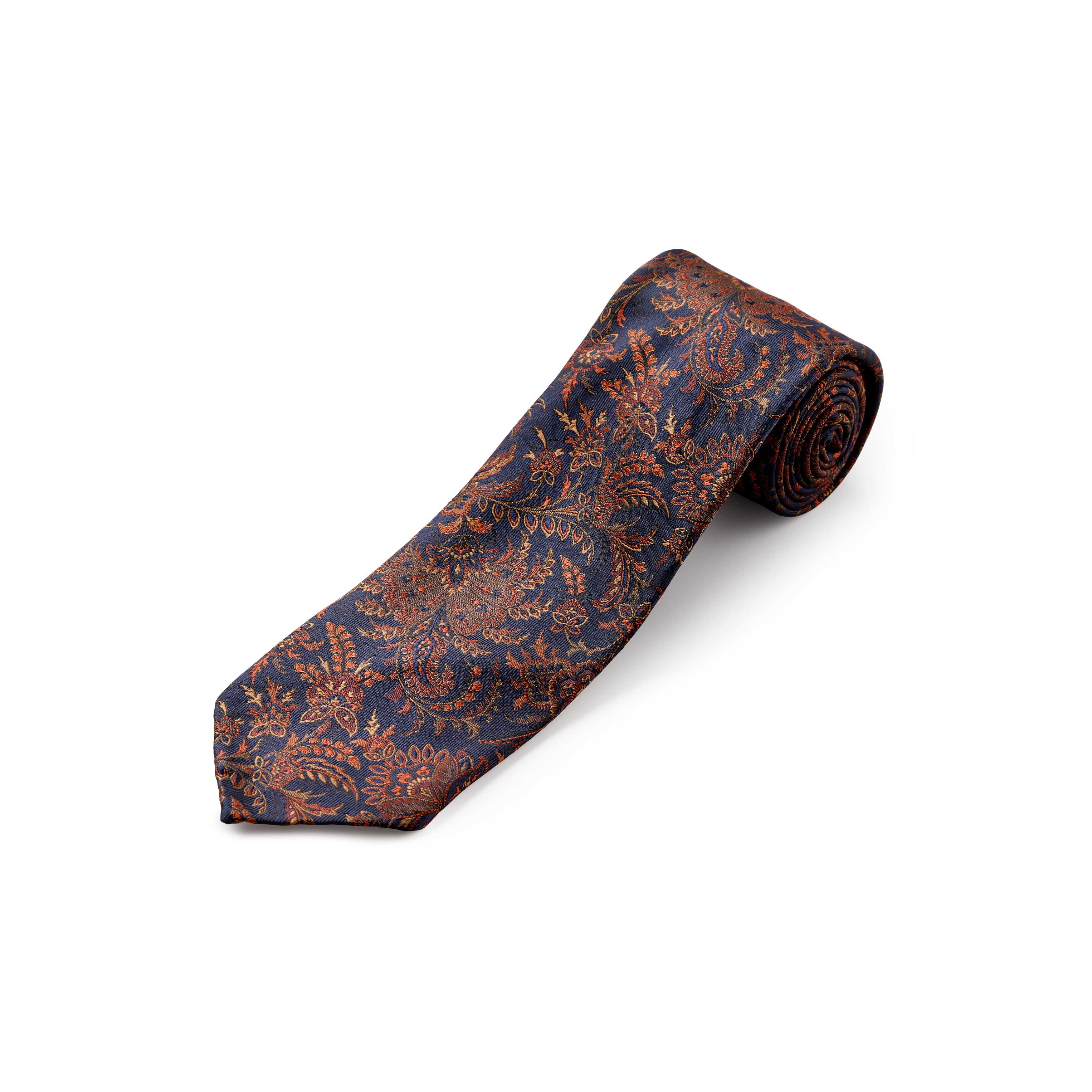 Tie Your Tie Navy & Copper Silk Floral Tie