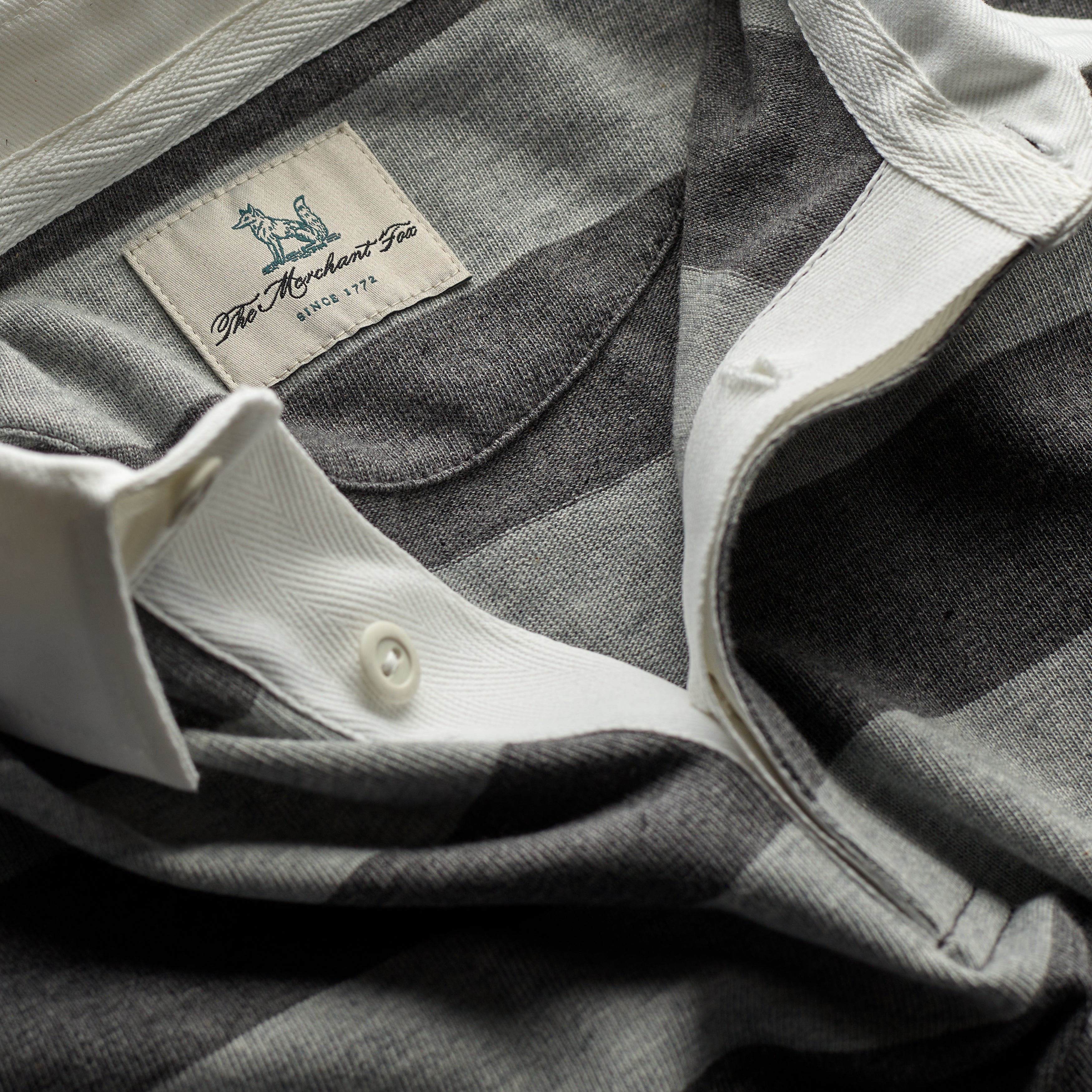 Fox Heritage Stripe Rugby Shirt in Grey and Charcoal