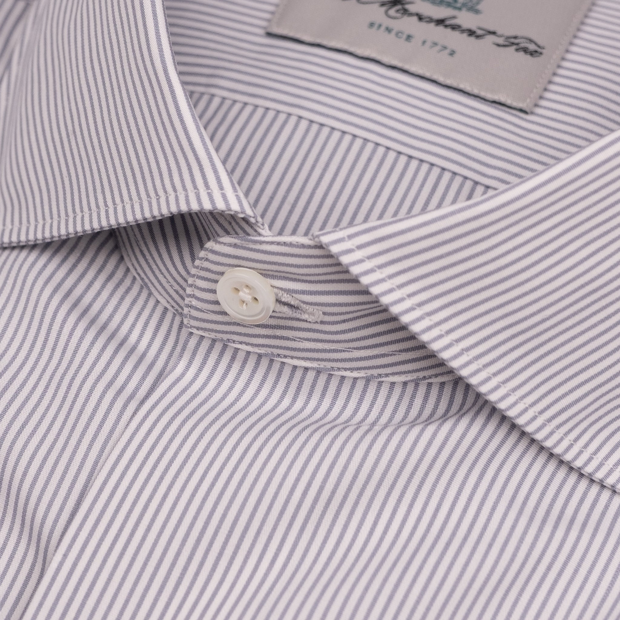 The Niven Fox Classic Light Grey Popeline Stripe Shirt button detail