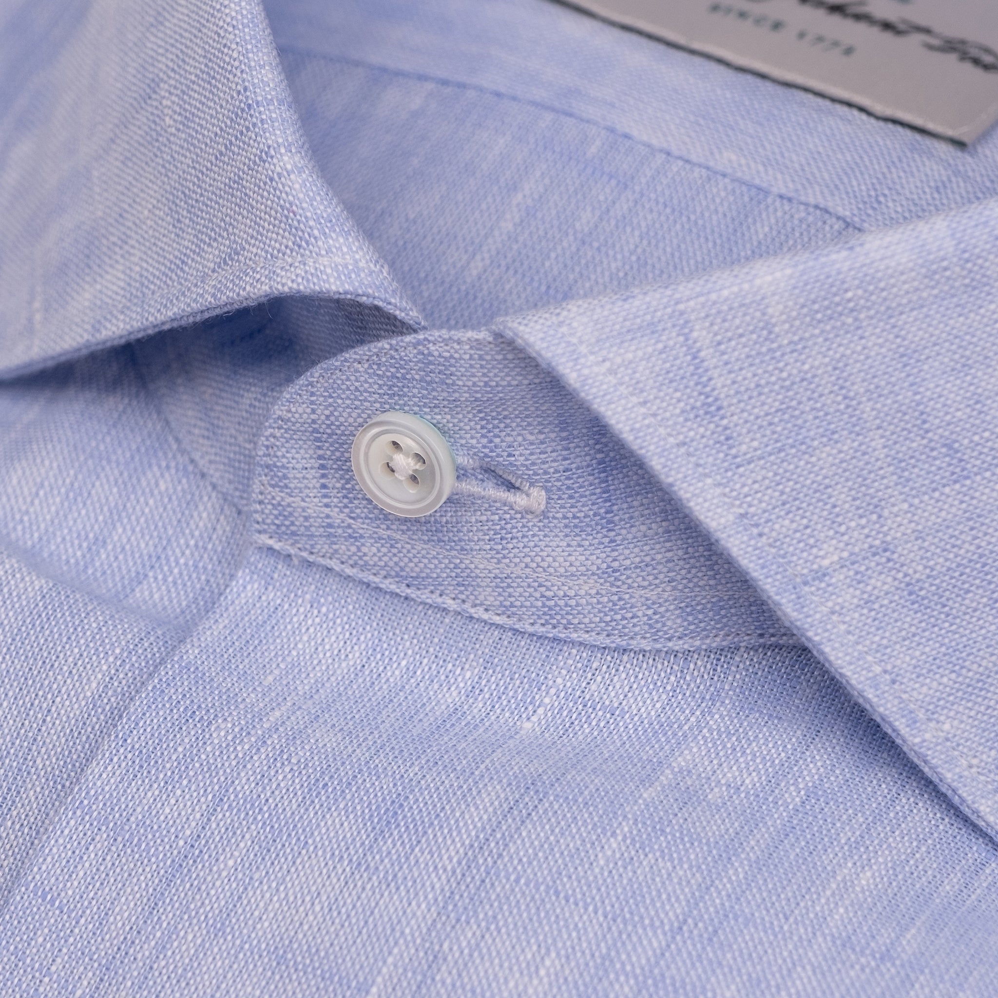 The Niven Fox Summer Light Blue Linen Shirt button detail