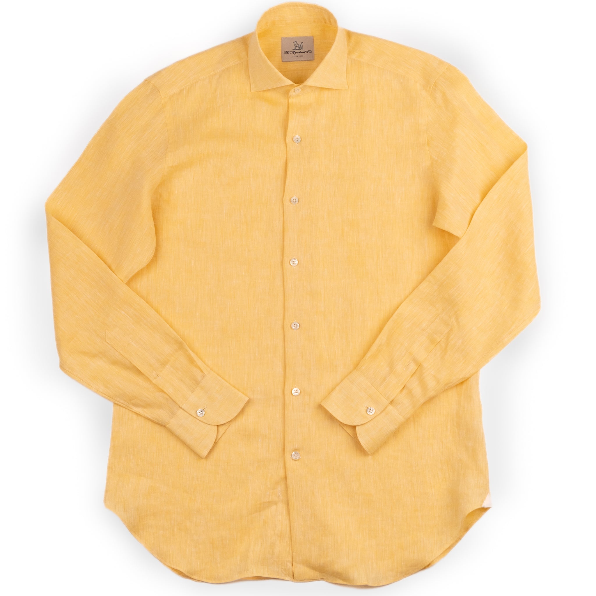 The Niven Fox Summer Yellow Linen Shirt front view