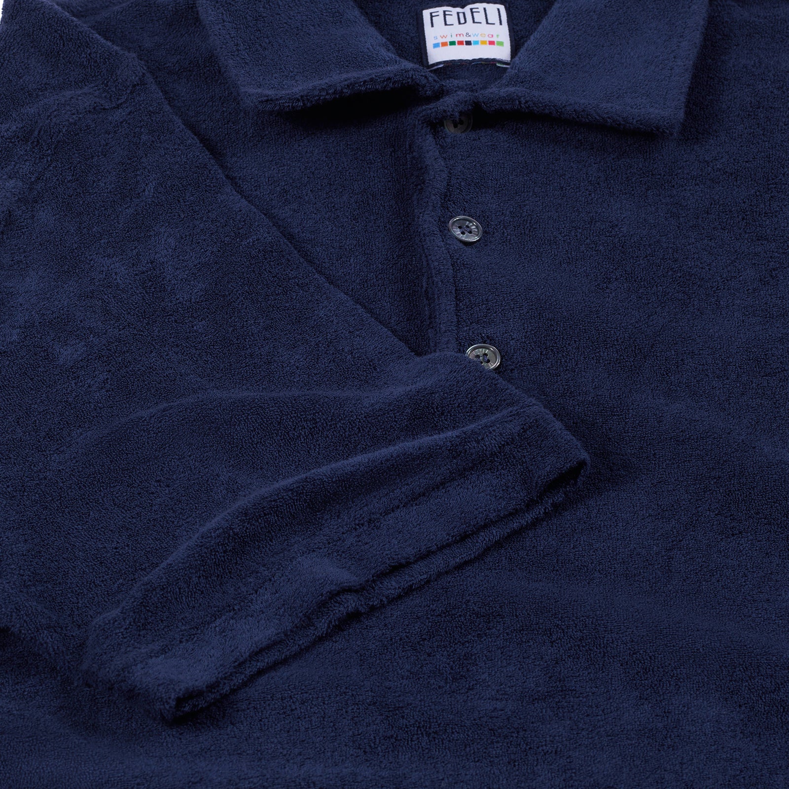 Fedeli Short Sleeve Terrycloth Polo Shirt in Ink