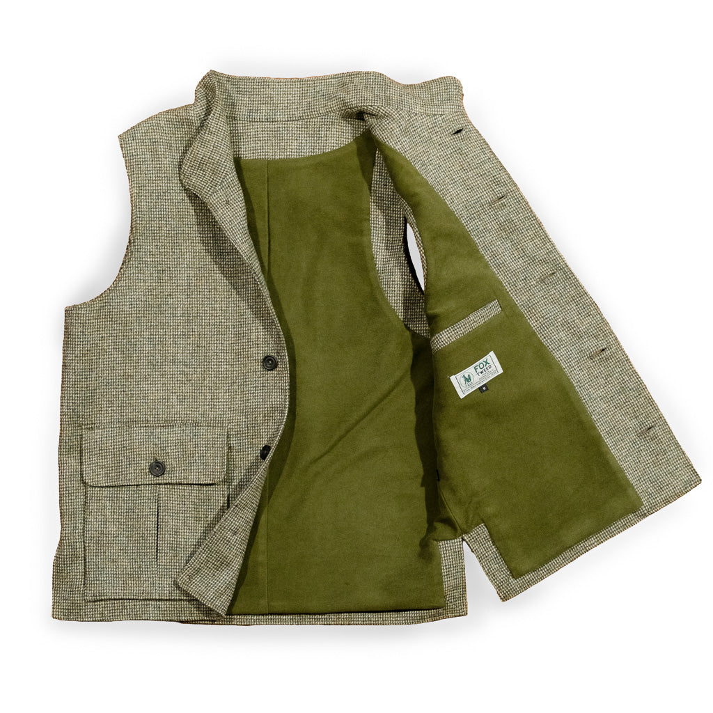 Fox Split Hair Tweed Exmoor Gilet in Sage Green