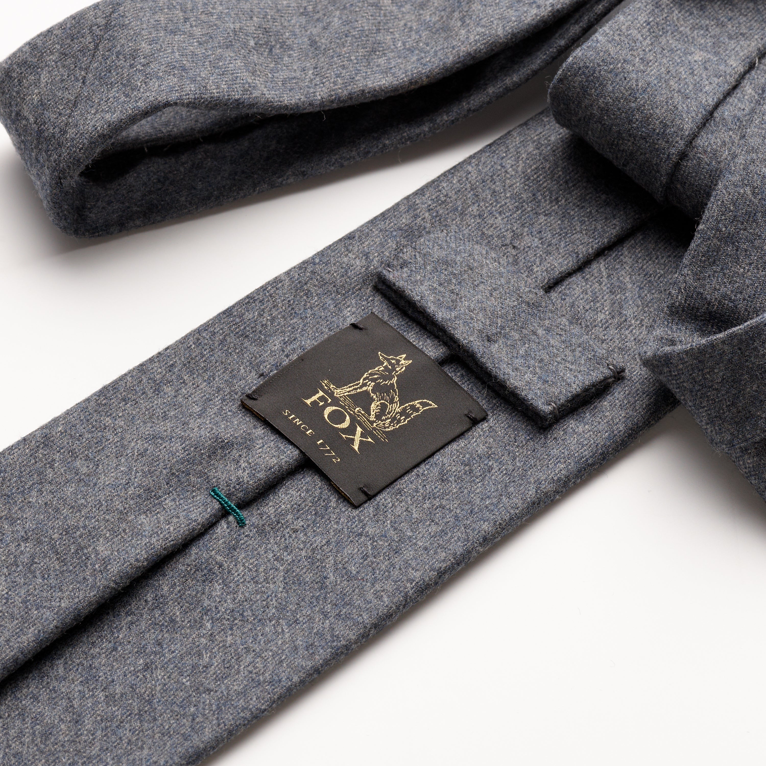 Fox Brothers Mid-Grey Flannel Tie, close up