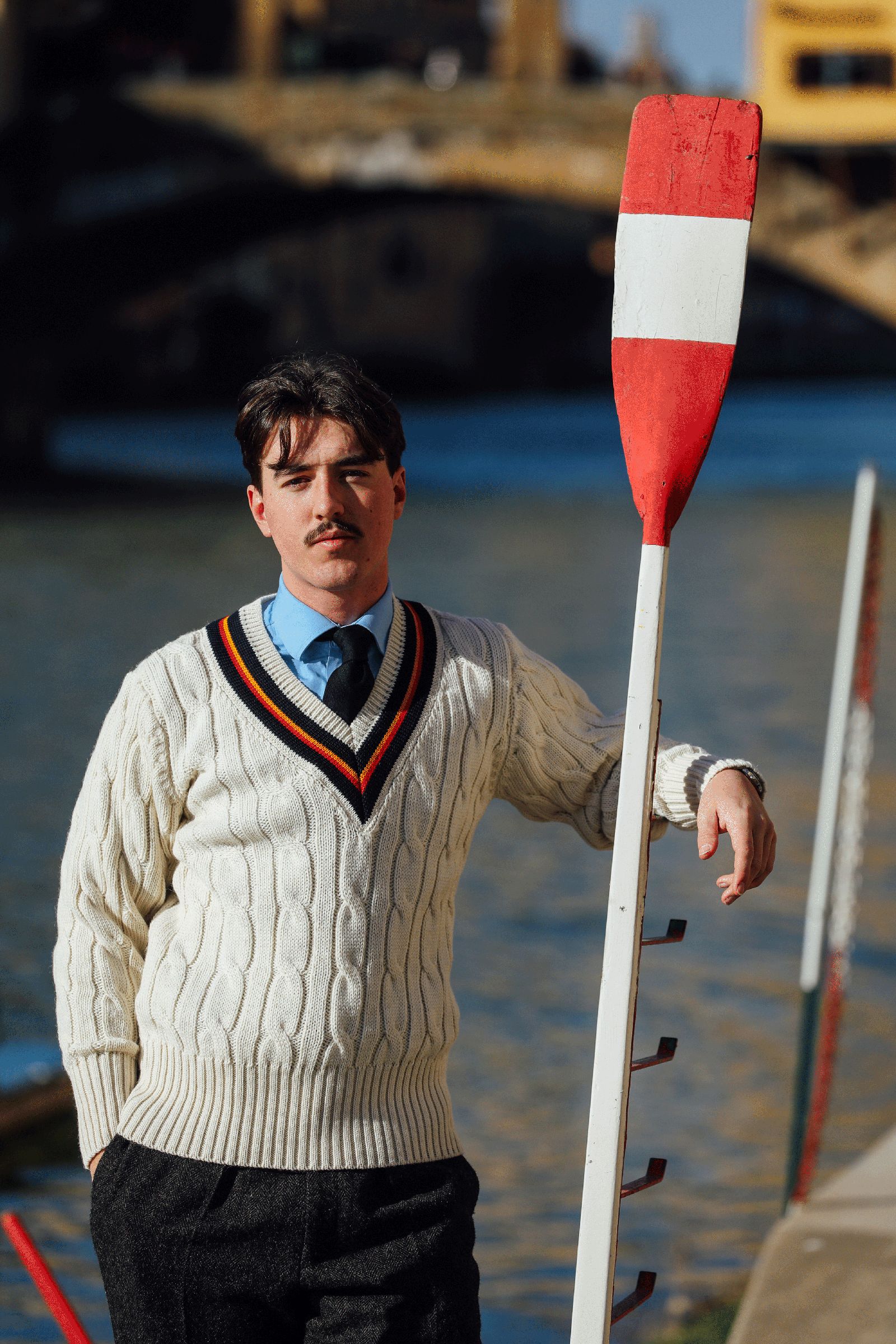 Fox Cricket Club Navy Sweater with Burgundy & Ecru Stripes