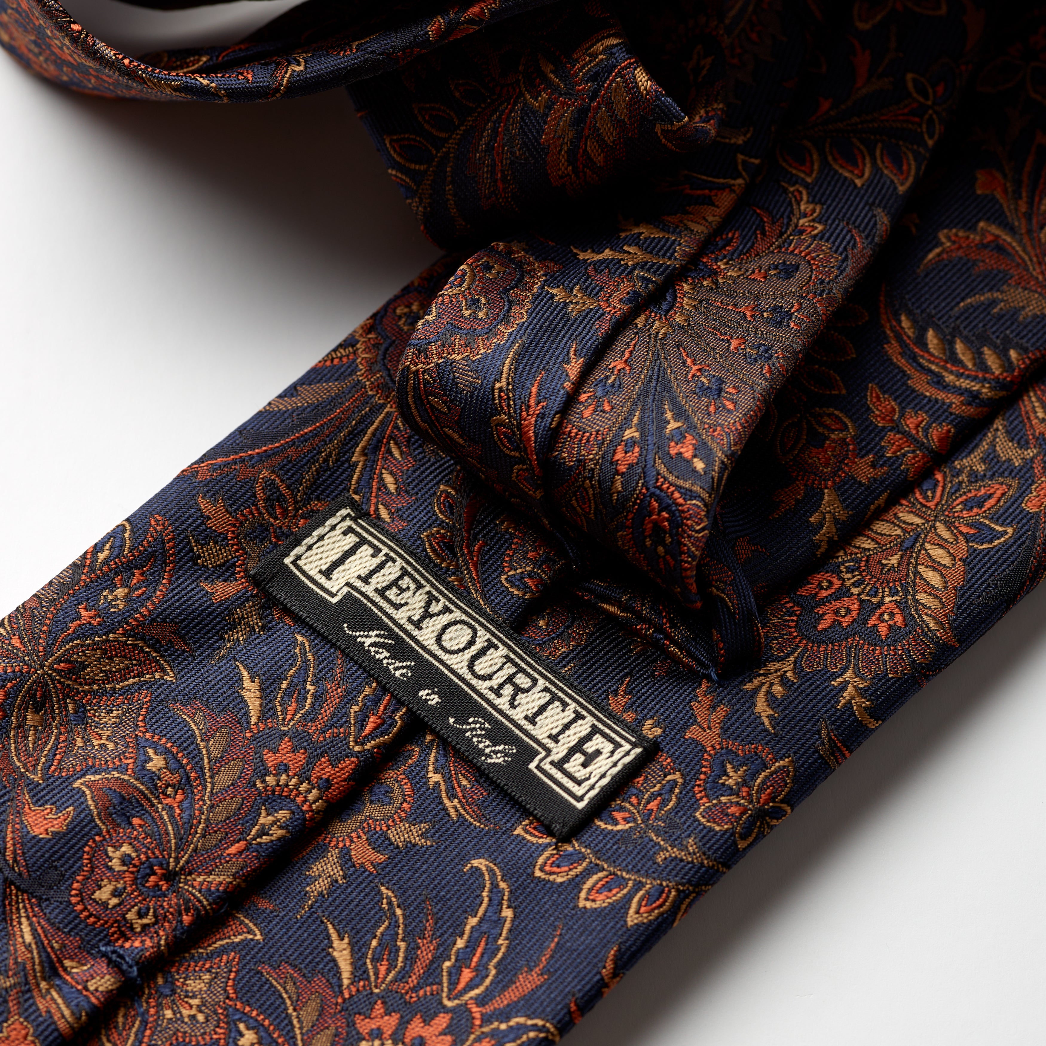 Tie Your Tie Navy & Copper Silk Floral Tie