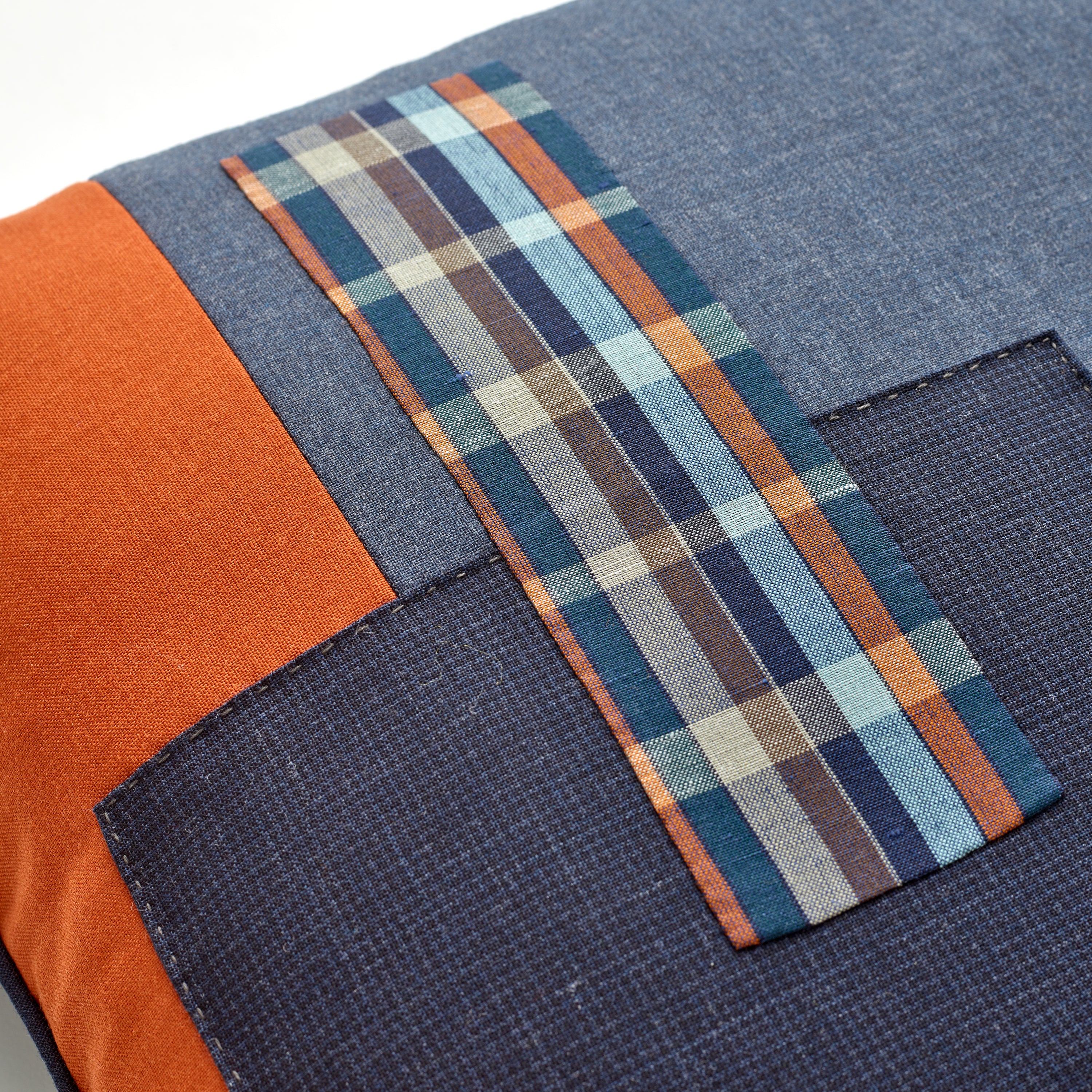 Fox Worsted Tuscany Patchwork Navy & Orange Cushion Cover