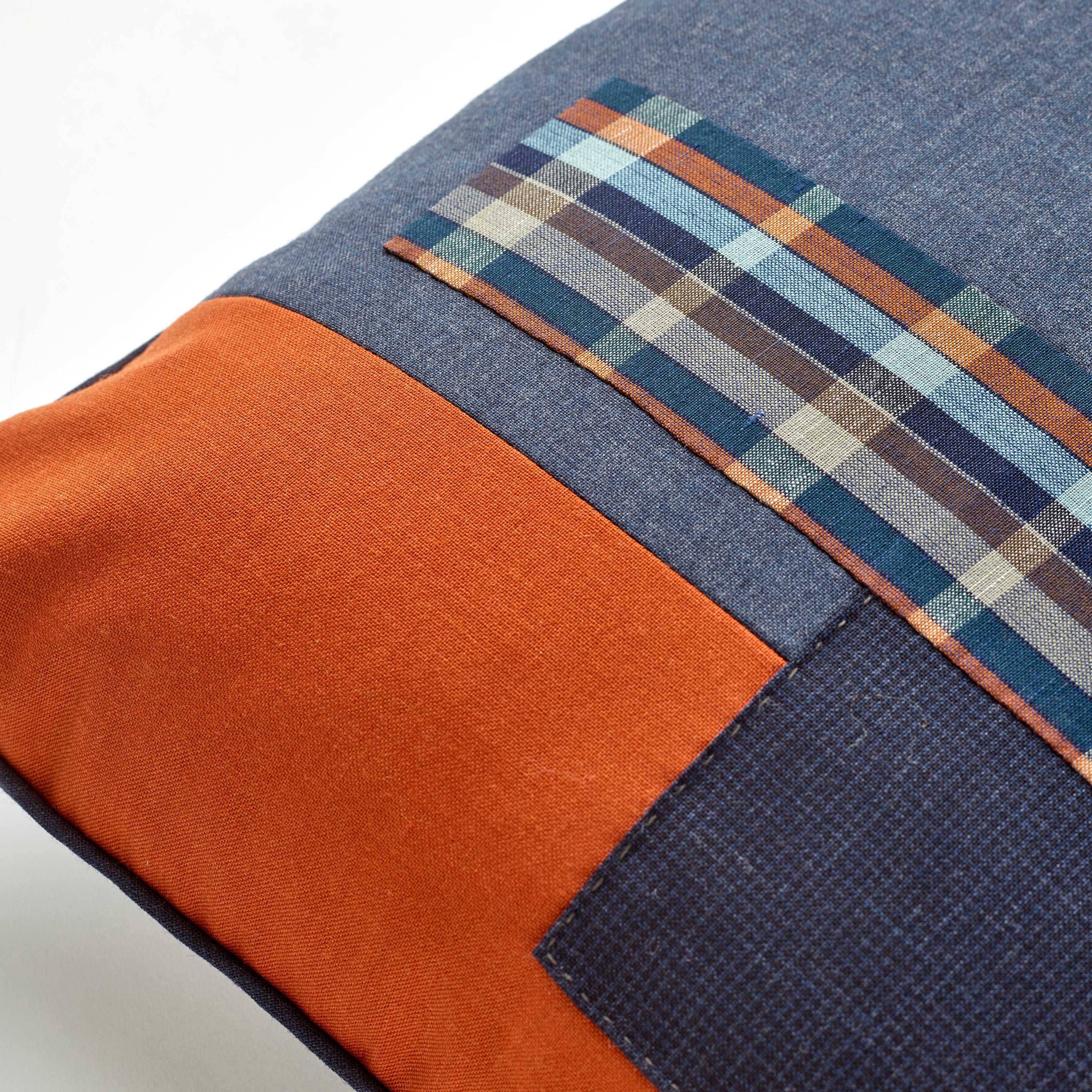 Fox Worsted Tuscany Patchwork Navy & Orange Cushion Cover