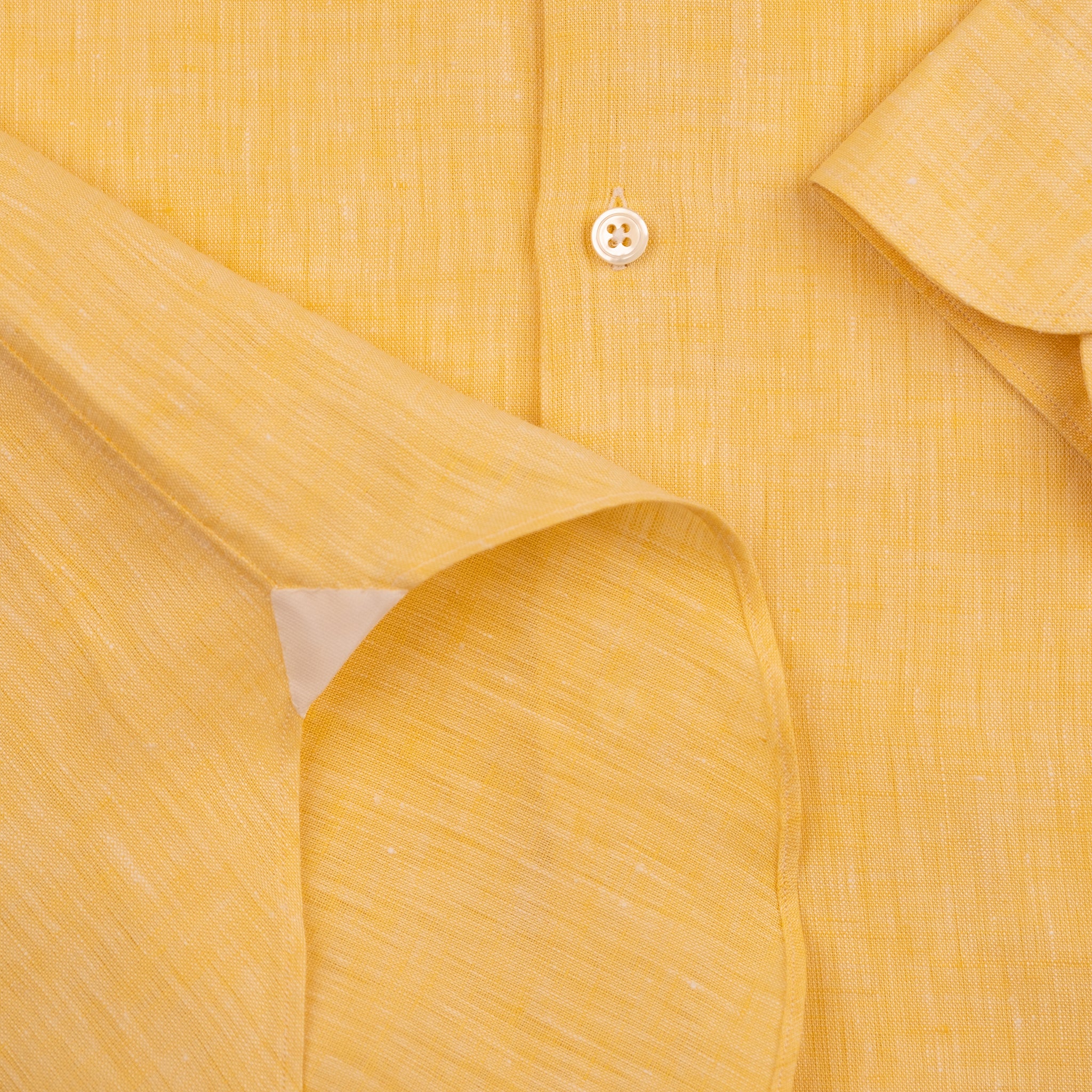The Niven Fox Summer Yellow Linen Shirt inside detail