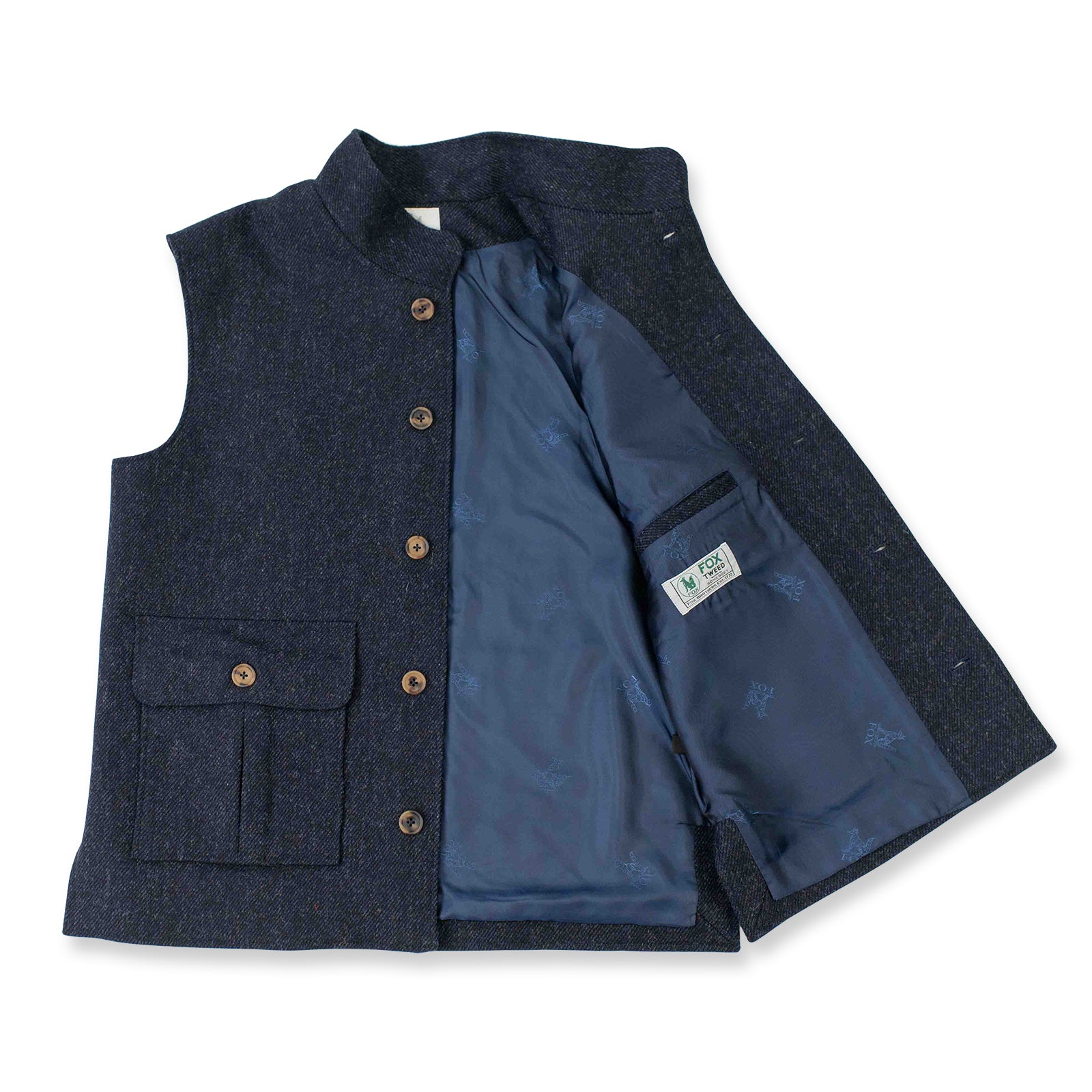 Fox Tweed Char-Navy Twill Gilet
